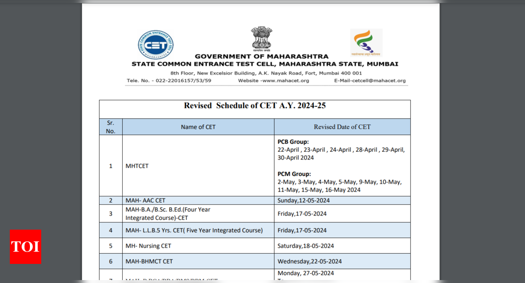 Updated schedule for MHT CET 2024 exam dates: Revised timetable for PCM ...